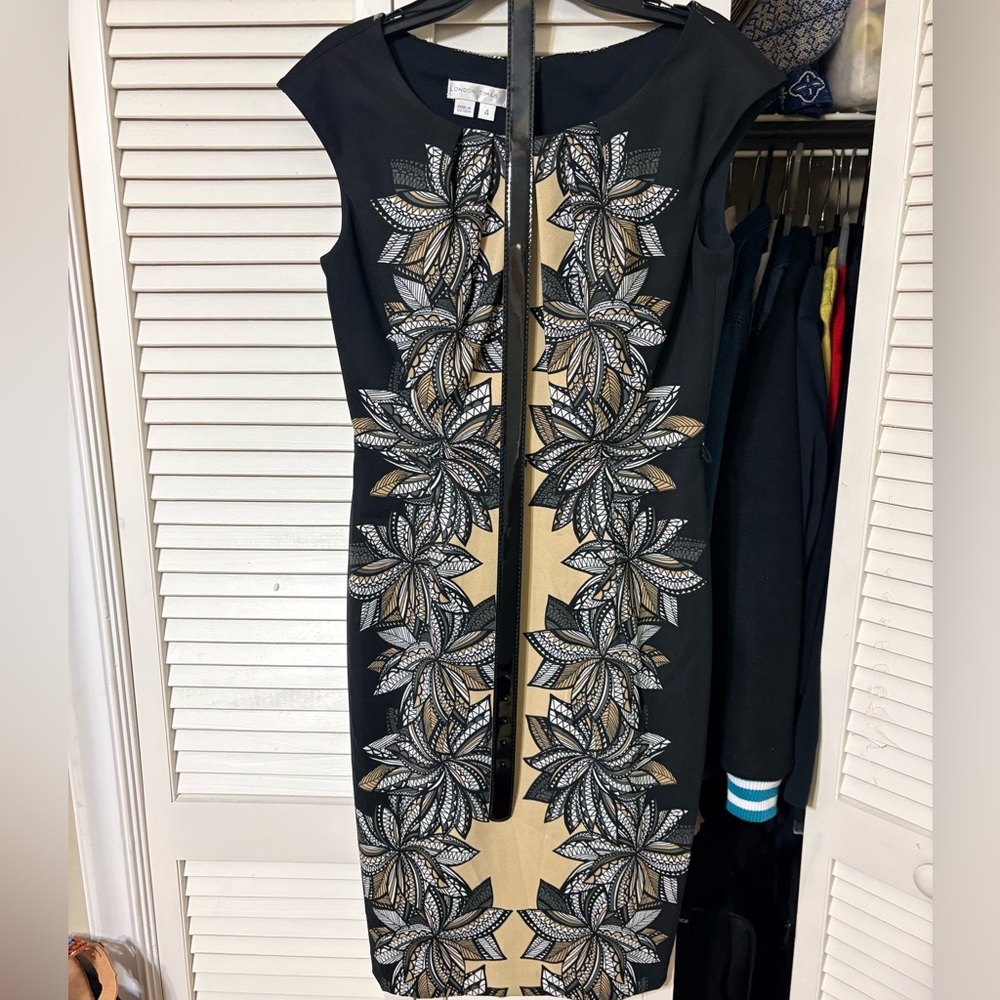 London Times Black and Gold Floral Midi Dress